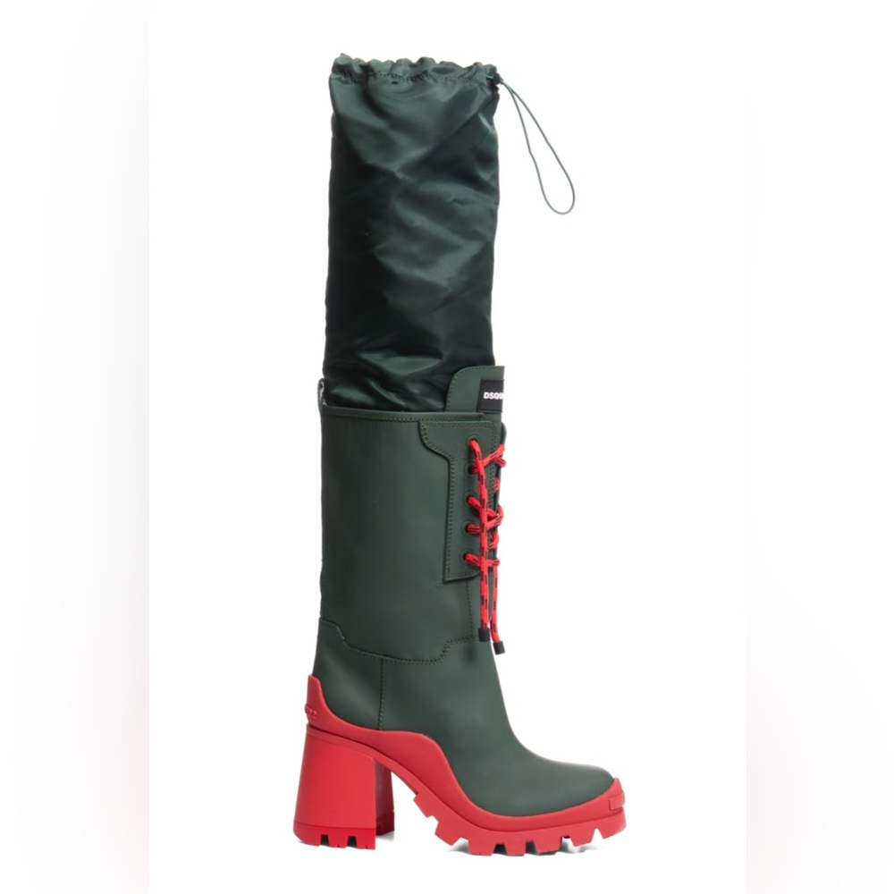 DSQUARED2 Green & Red Lace-Up Heeled Boots Size 39 - Picture 4 of 15